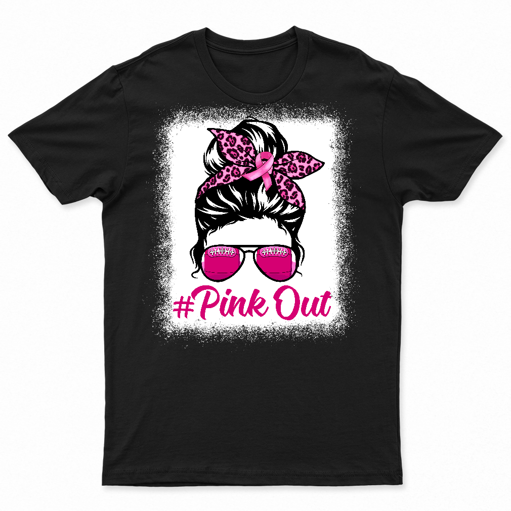 Bleached Pink Out Football Mom Messy Bun Pink Breast Cancer