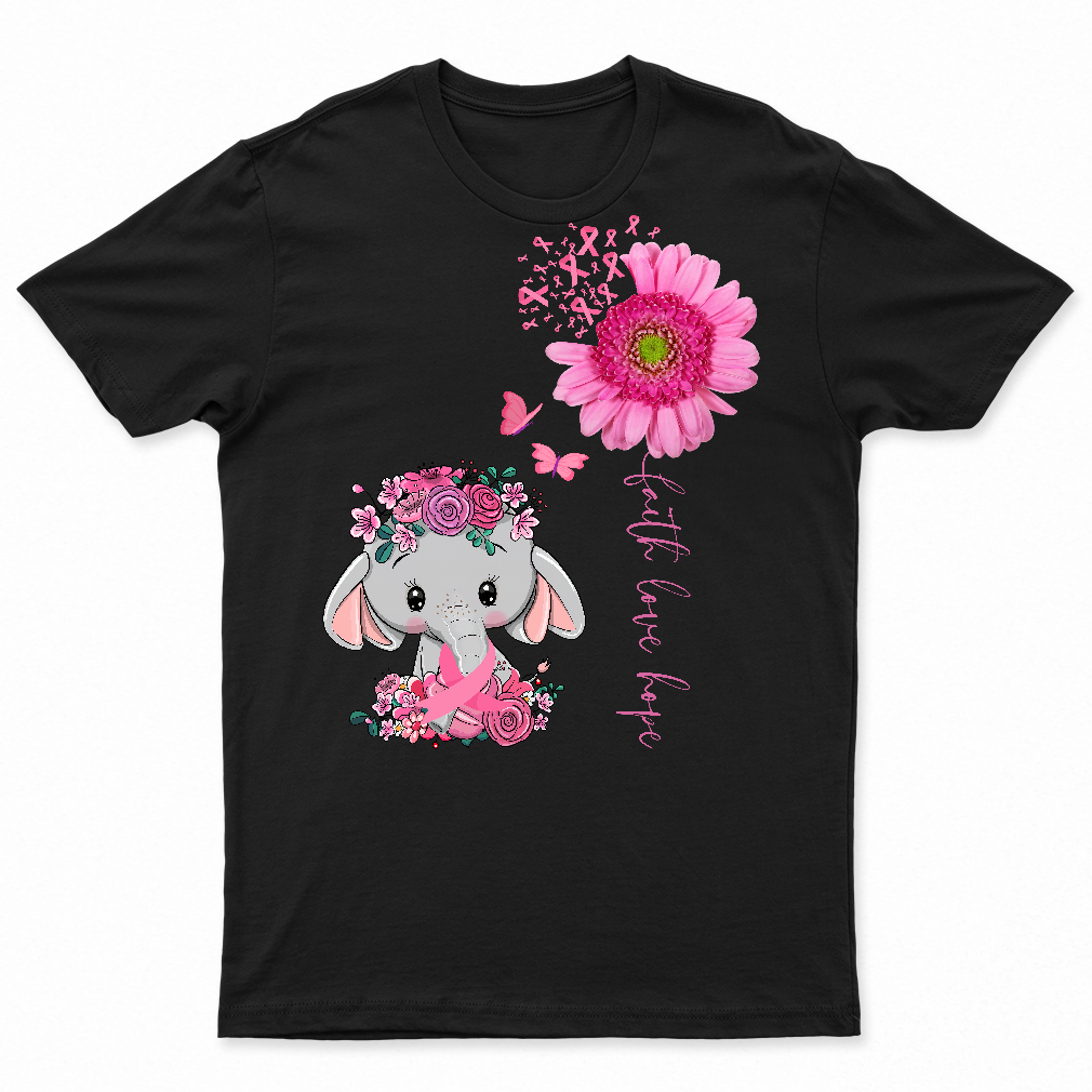 Breast Cancer Cute Elephant With Sunflower And Pink Ribbon