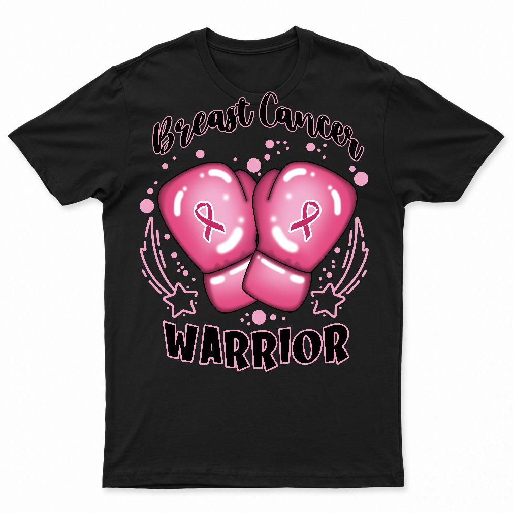 Custom Text Breast Cancer Warrior T-shirt, Pink Boxing Gloves Graphic Tee, Pink Ribbon