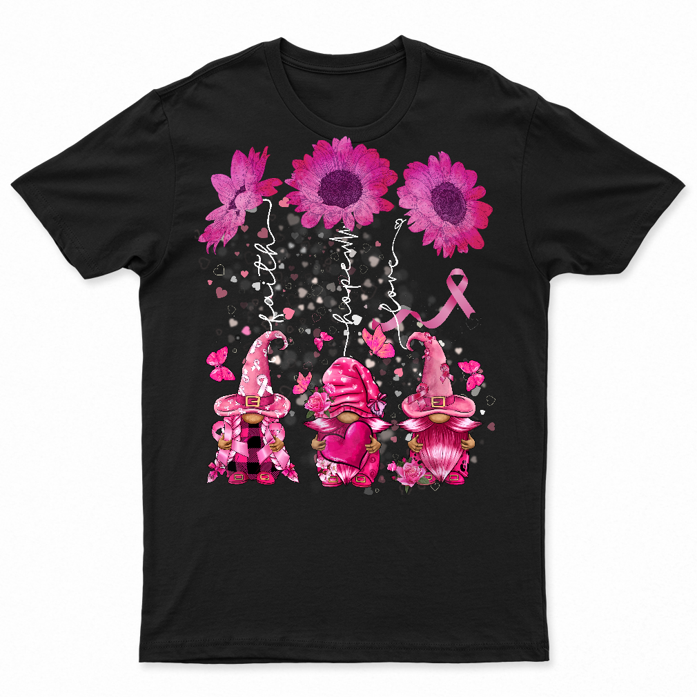 Faith Hope Love Gnome Ribbon Breast Cancer Awareness Flower