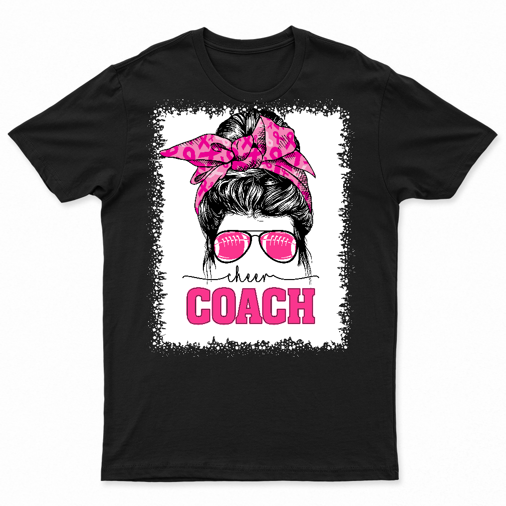 Football Messy Bun Mom Cheer Coach Breast Cancer Bleached