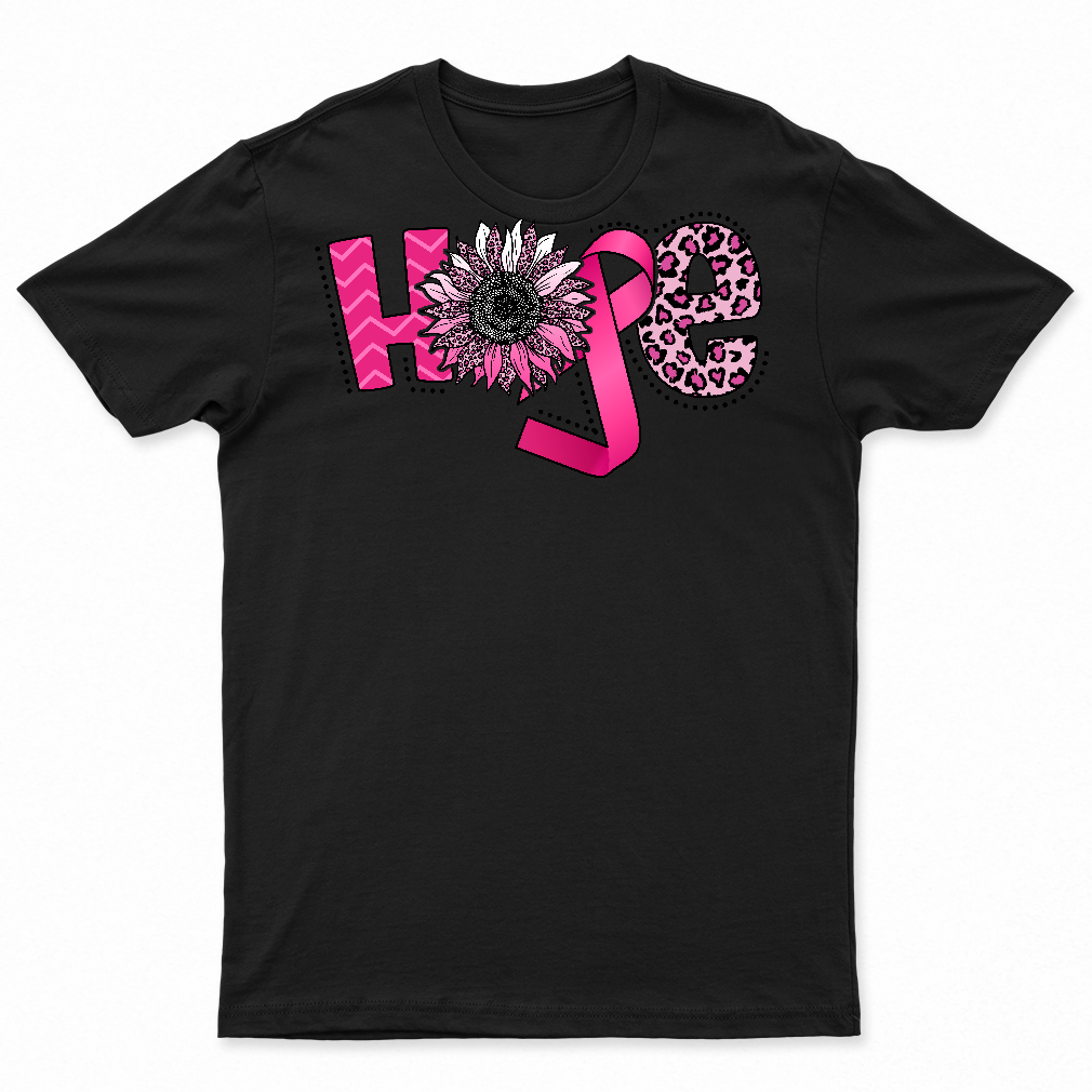 Hope Pink Ribbon Leopard Sunflower Breast Cancer Awareness T-Shirt